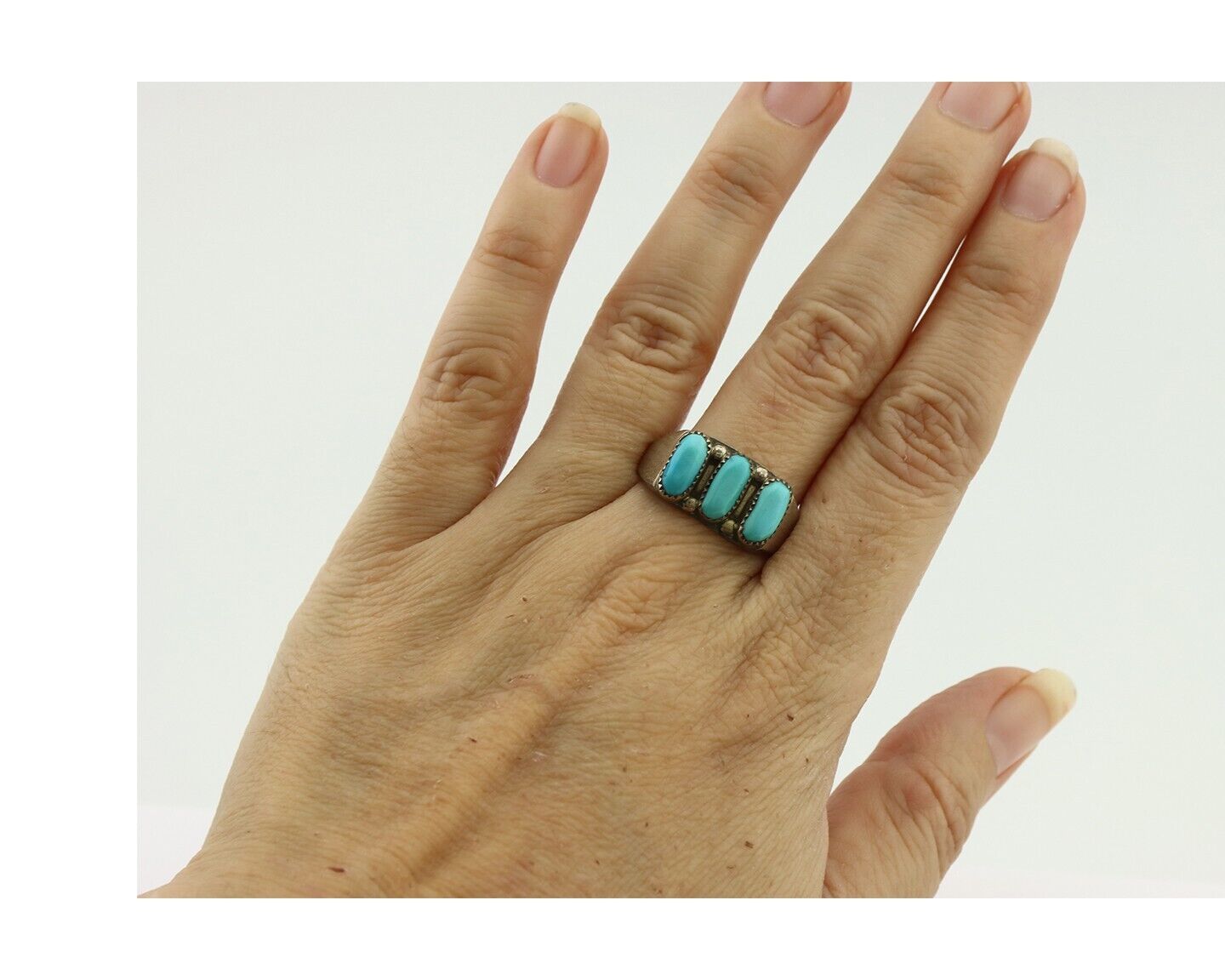 Zuni Ring .925 Silver Natural Sleeping Beauty Turquoise Signed R. LULE C.80's