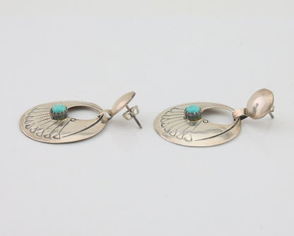 Navajo Dangle Earrings 925 Silver Natural Turquoise Native American Artist C80s