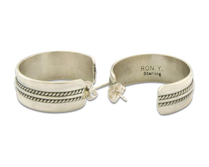 Navajo Hoop Earrings Sterling Silver Vintage Authentic Signed Ron Yazzie