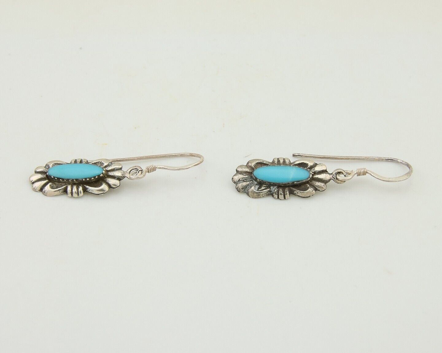 Navajo Dangle Earrings 925 Silver Blue Turquoise Artist Signed Square C.80's