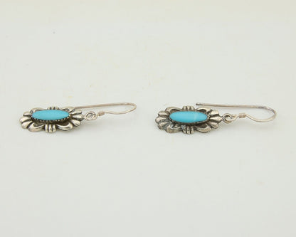 Navajo Dangle Earrings 925 Silver Blue Turquoise Artist Signed Square C.80's