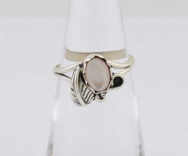 Navajo Handmade Ring 925 Silver White Opal Native Artist Size 5.0 C.80's