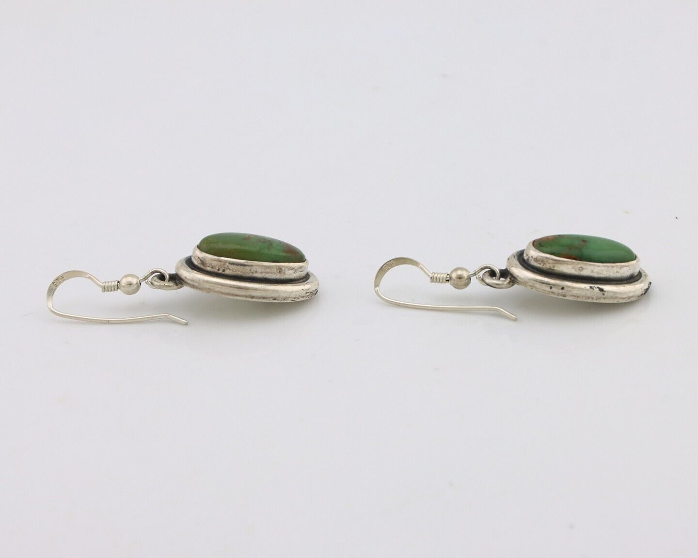 Navajo Earrings 925 Silver Natural Green Turquoise Native Artist C.80s