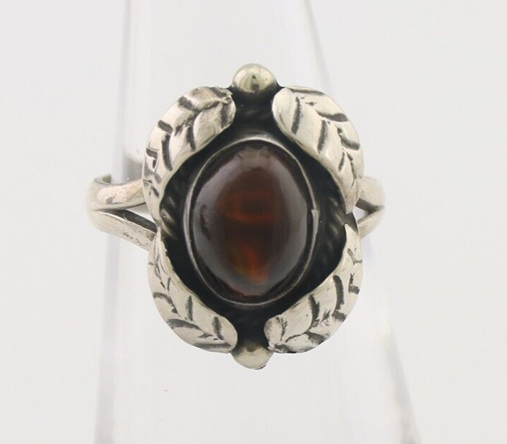 Navajo Handmade Ring 925 Silver Natural Fire Opal Native Artist Size 5.75 C.80's