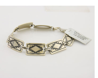 Navajo Hamdmade Link Bracelet 925 Silver Native American Artist C.80's