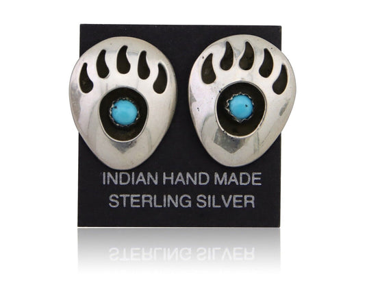 Navajo Paw Earrings 925 Silver Natural Turquoise Native American Artist C.80s