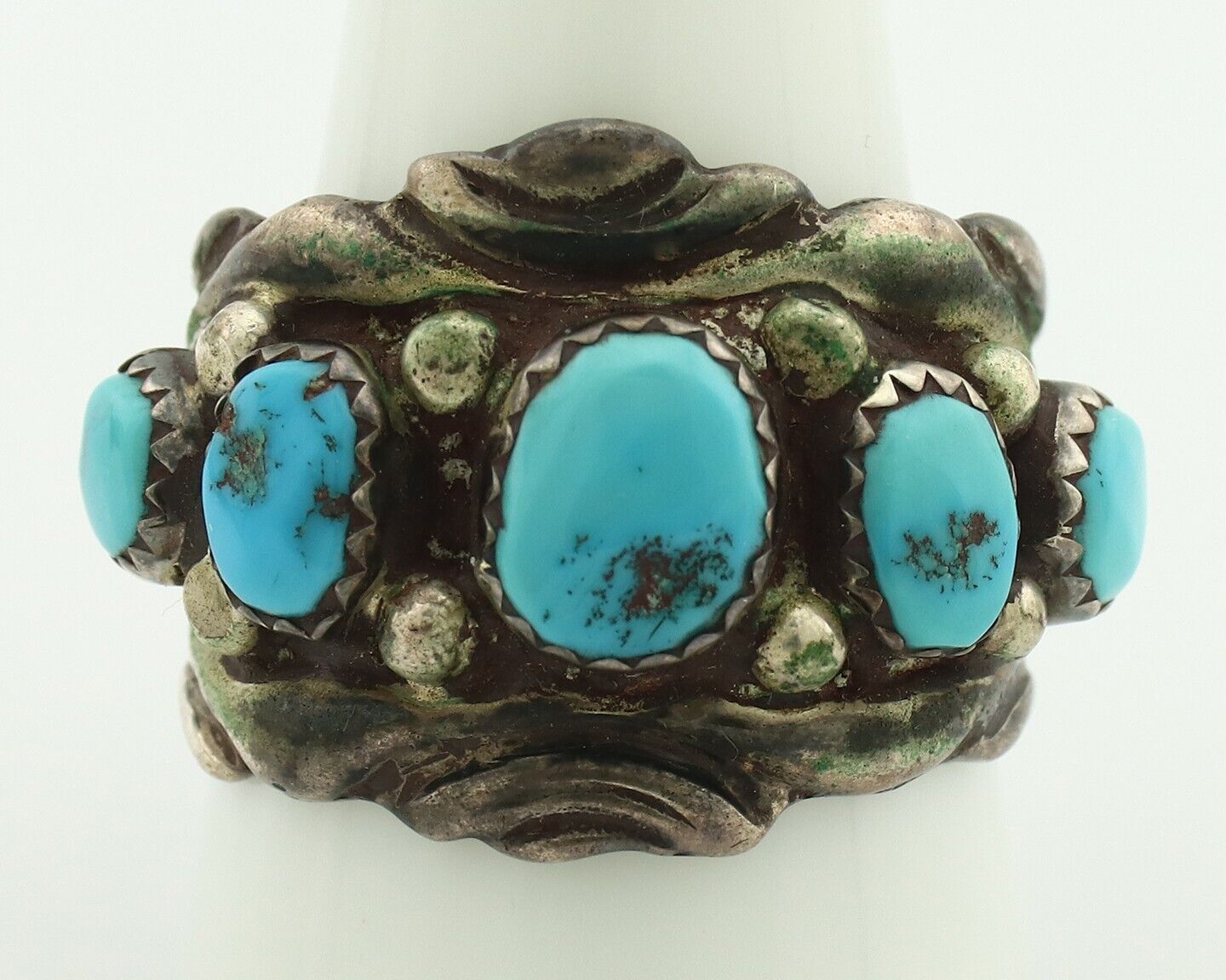 Zuni Ring .925 Silver Natural Sleeping Beauty Turquoise Native Artist C.80's