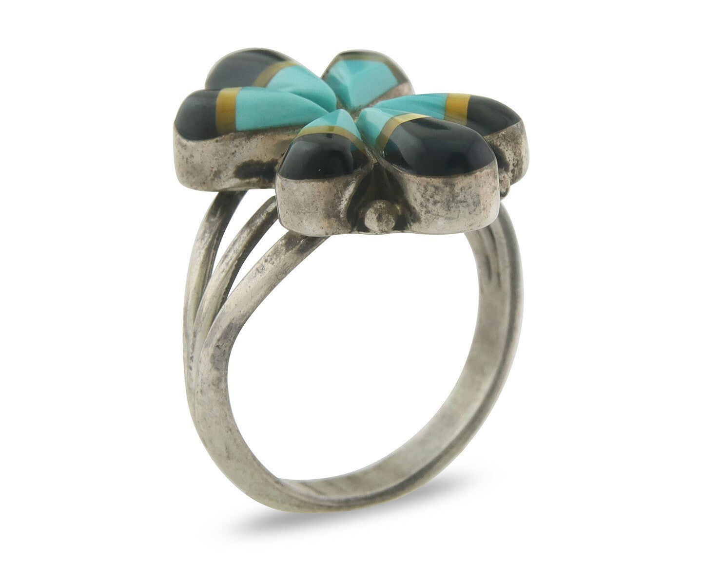 Vintage Navajo Ring 925 Sterling Gemstone Signed A Sunburst Size 8.25