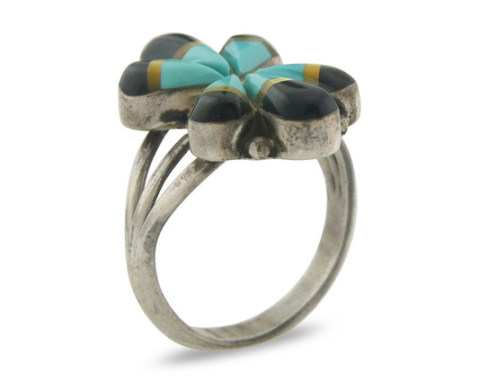 Vintage Navajo Ring 925 Sterling Gemstone Signed A Sunburst Size 8.25