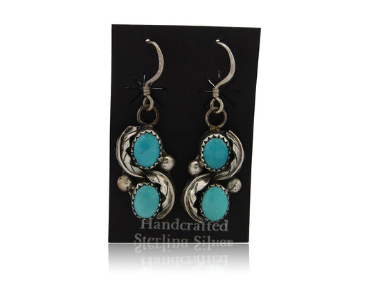 Navajo Dangle Earrings 925 Silver Natural Turquoise Native American Artist C80s