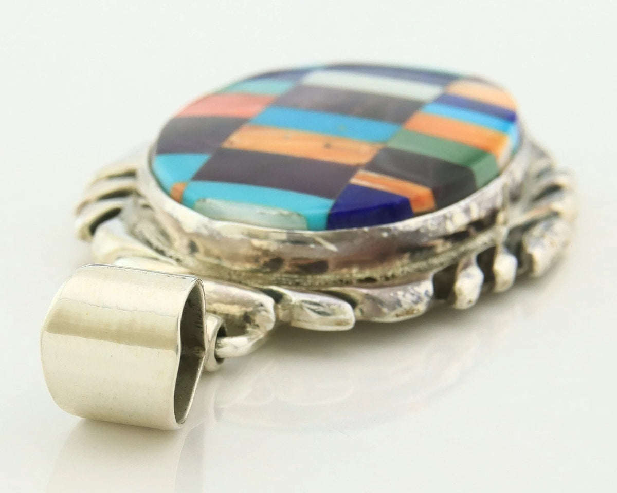 Navajo Pendant 925 Sterling Silver Natural Gemstones Vintage Signed Rabbit Stick