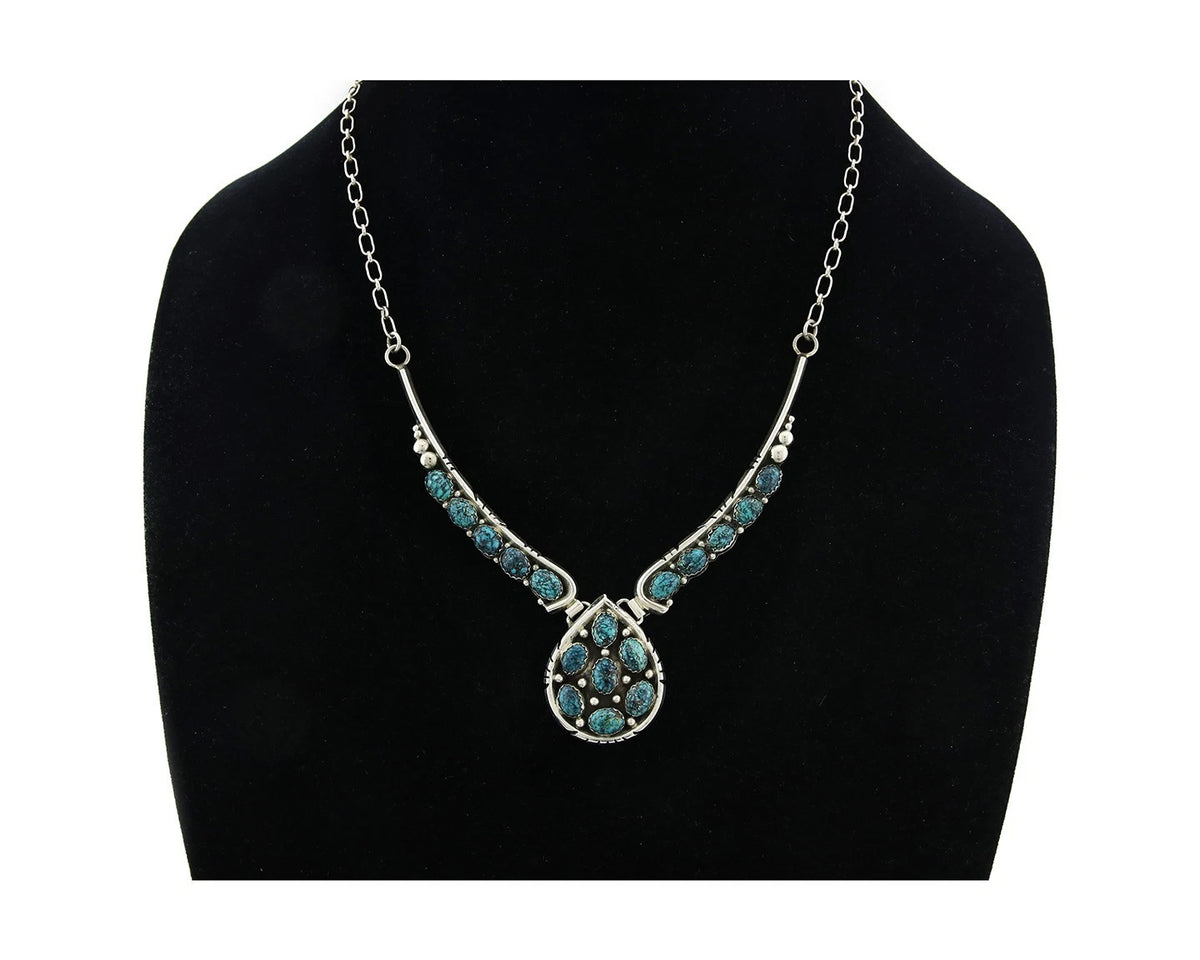 Navajo Necklace 925 Sterling Silver Natural Turquoise Signed Patrick Yazzie