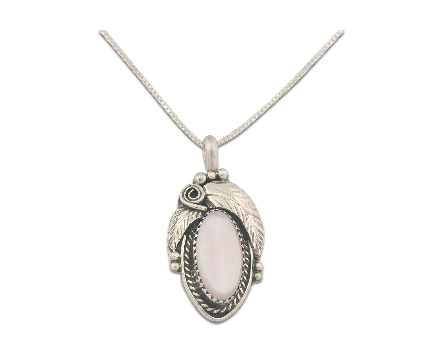 Navajo Sterling Silver Necklace Pink Muscle Authentic Vintage Sign Justin Morris