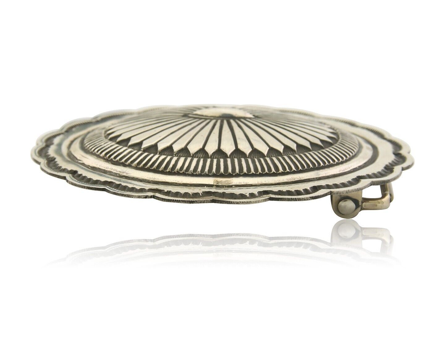 Navajo Belt Buckle 925 Sterling Silver Concho Signed R Martinez 1.5x2.5 in C.80s