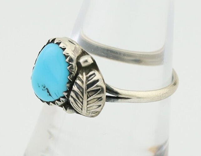 Navajo Ring 925 Silver Sleeping Beauty Turquoise Native American Artist C.80's