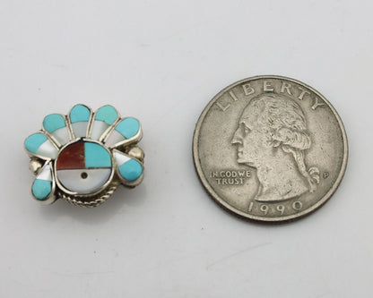 Zuni Pin Pendant .925 Silver Natural Gemstone Native American Artist C.80's