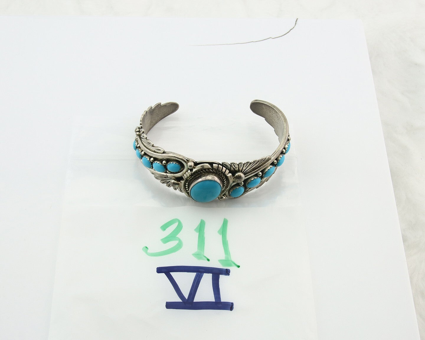 Vintage Navajo Bracelet 925 Silver Blue Turquoise Signed Russell Sam