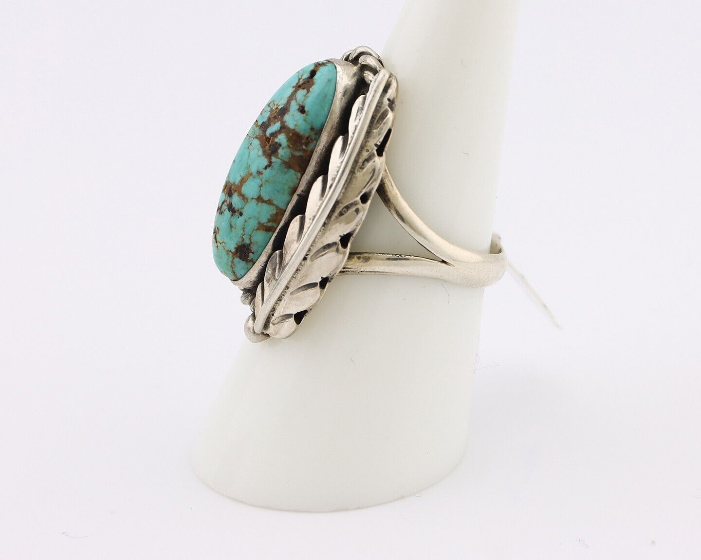 Navajo Ring 925 Silver Spiderweb Turquoise Native Artist Signed C.80's