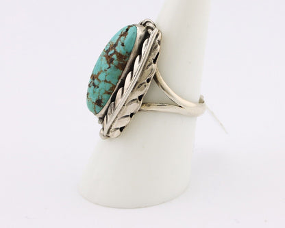 Navajo Ring 925 Silver Spiderweb Turquoise Native Artist Signed C.80's