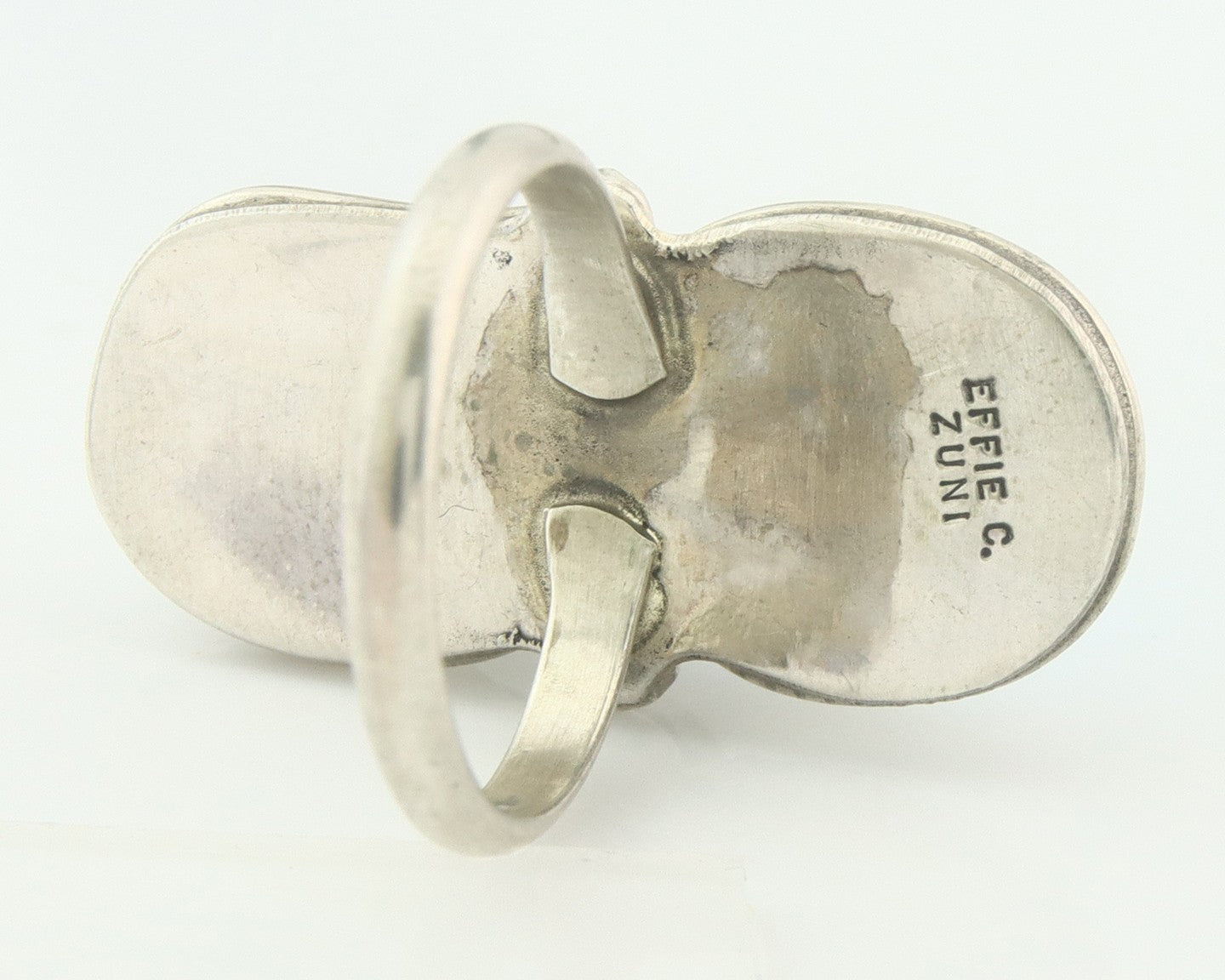 Vintage Zuni Ring 925 Sterling Silver Turquoise Signed Effie Calavasa Size 7.5