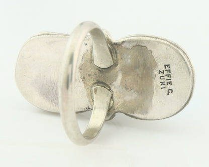 Vintage Zuni Ring 925 Sterling Silver Turquoise Signed Effie Calavasa Size 7.5