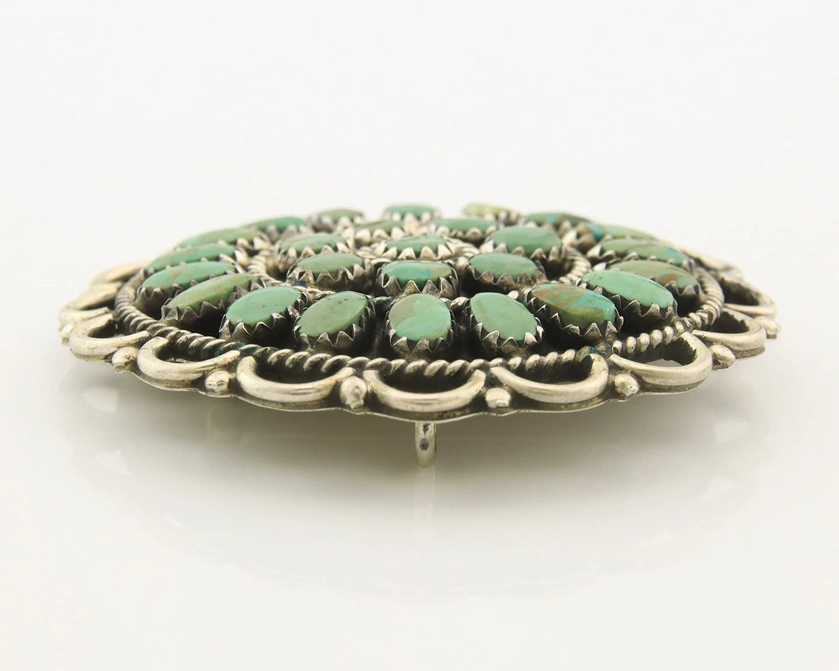 Navajo Pin Pendant Sterling Silver Handmade Vintage Turquoise Signed LMB
