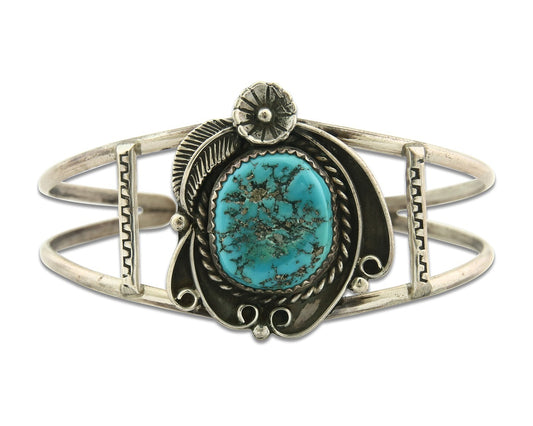 Vintage Navajo Bracelet 925 Silver Blue Turquoise Signed Herman Lee