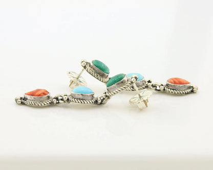 Navajo Dangle Earrings Sterling Silver Natural Gemstone Native Signed S