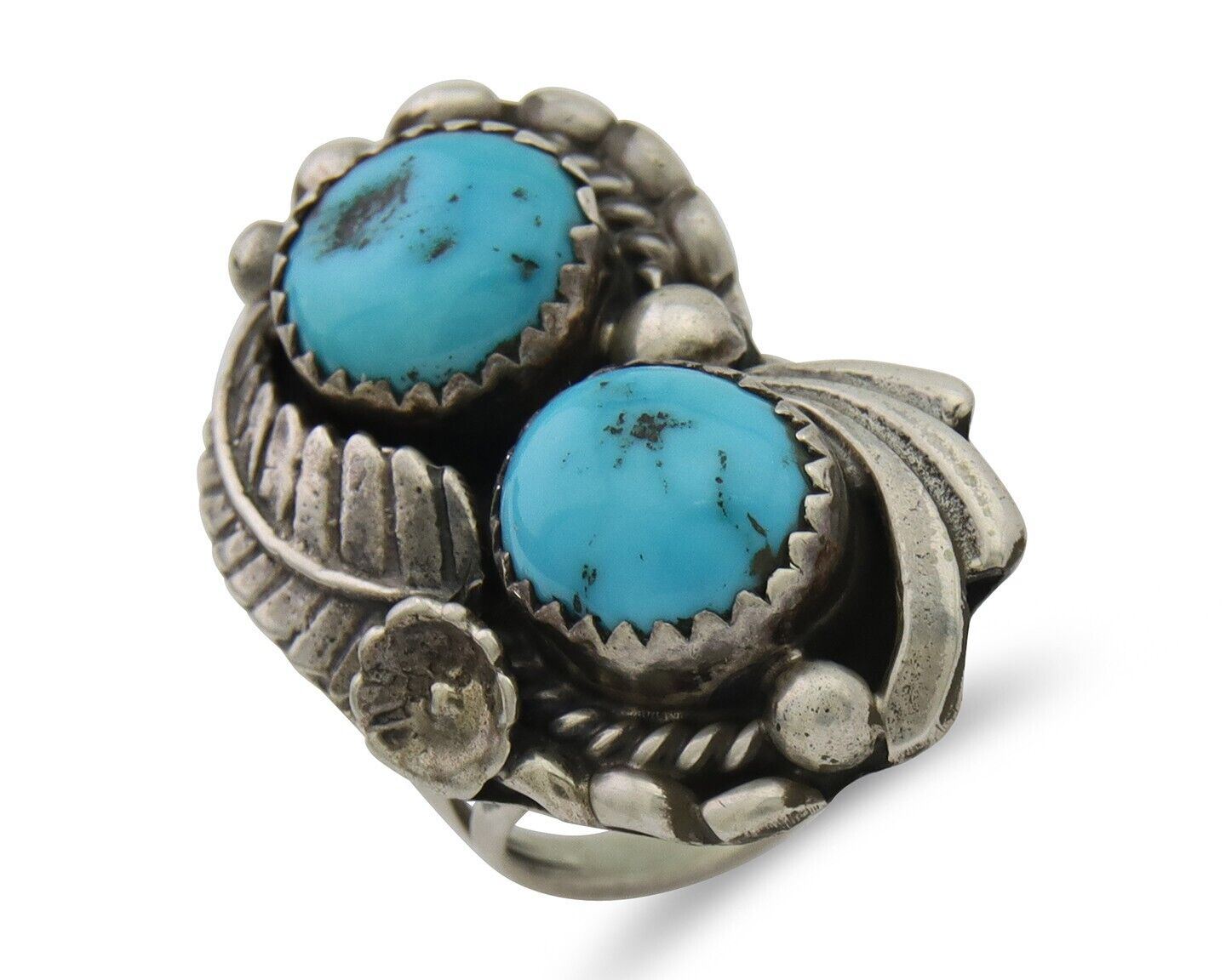 Navajo Ring 925 Silver Natural Blue Turquoise Artist Signed SC C.80's Size 4.75
