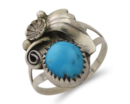 Navajo Ring 925 Silver Morenci Turquoise Native American Artist C.80's