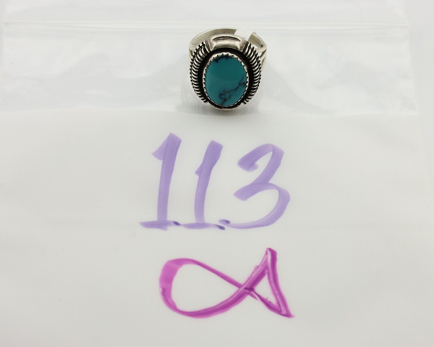 Navajo Ring 925 Silver Natural Blue Turquoise Artist Signed Larry Yazzie C.80's