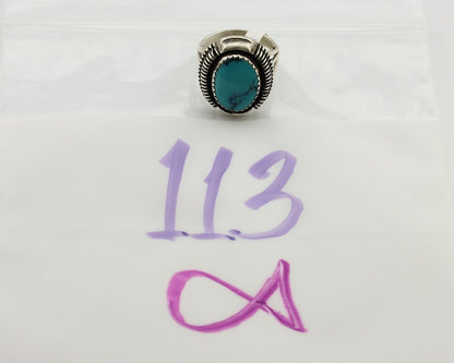 Navajo Ring 925 Silver Natural Blue Turquoise Artist Signed Larry Yazzie C.80's