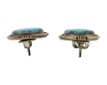 Navajo Earrings 925 Silver Natural Blue Turquoise Signed William Denetdale C.80s