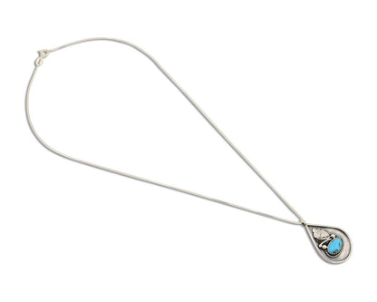 Navajo Necklace 925 Silver Natural Blue Turquoise Artist Signed JASON BAHE C.80s