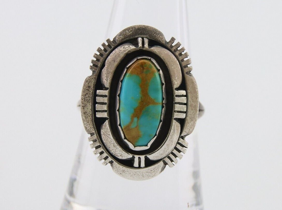 Navajo Ring 925 Silver Natural Turquoise Signed Leonard & Marian Nez C.80's