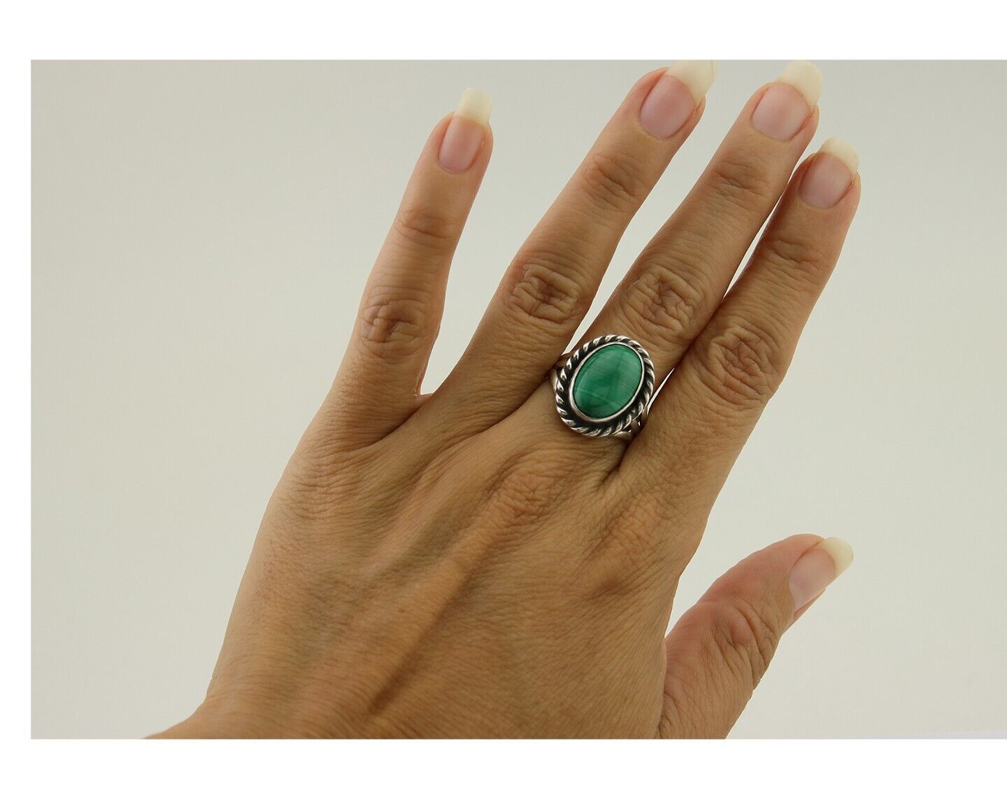 Navajo Ring 925 Silver Natural Malachite Native American Artist C.80's