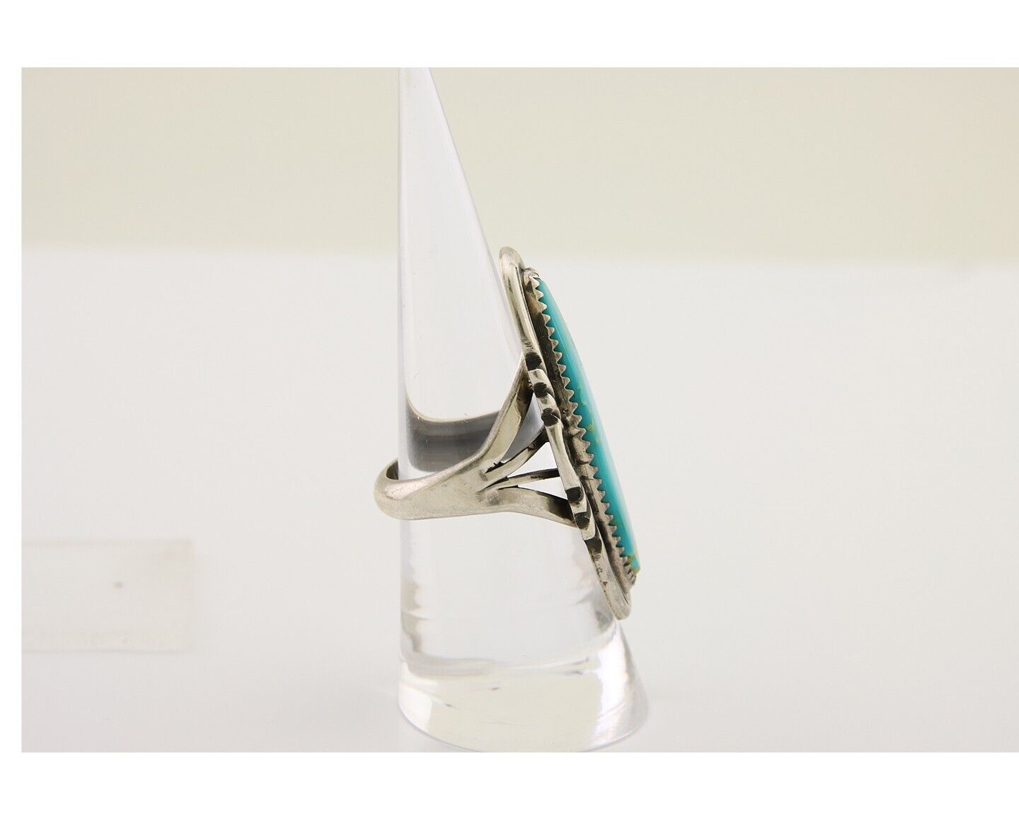 Navajo Hand Stamped Ring 925 Silver Turquoise Native Artist Begay C.80's