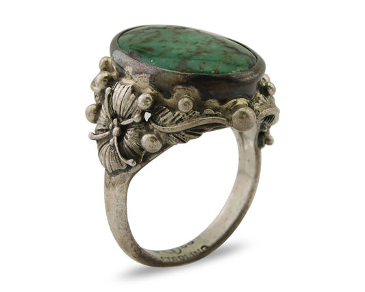 Navajo Ring 925 Silver Green Turquoise Signed CD C.1986's