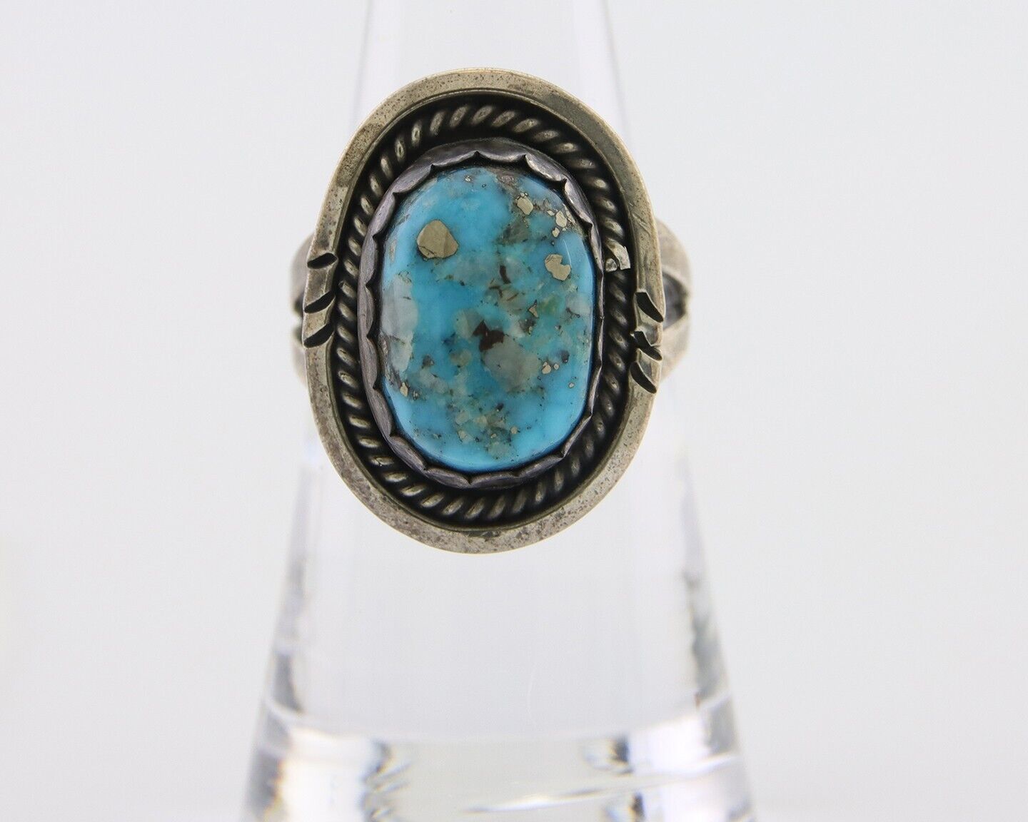 Navajo Ring 925 Silver Blue Turquoise Artist Signed Platero FNE C.80's Size 7.0