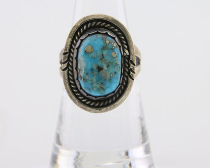 Navajo Ring 925 Silver Blue Turquoise Artist Signed Platero FNE C.80's Size 7.0