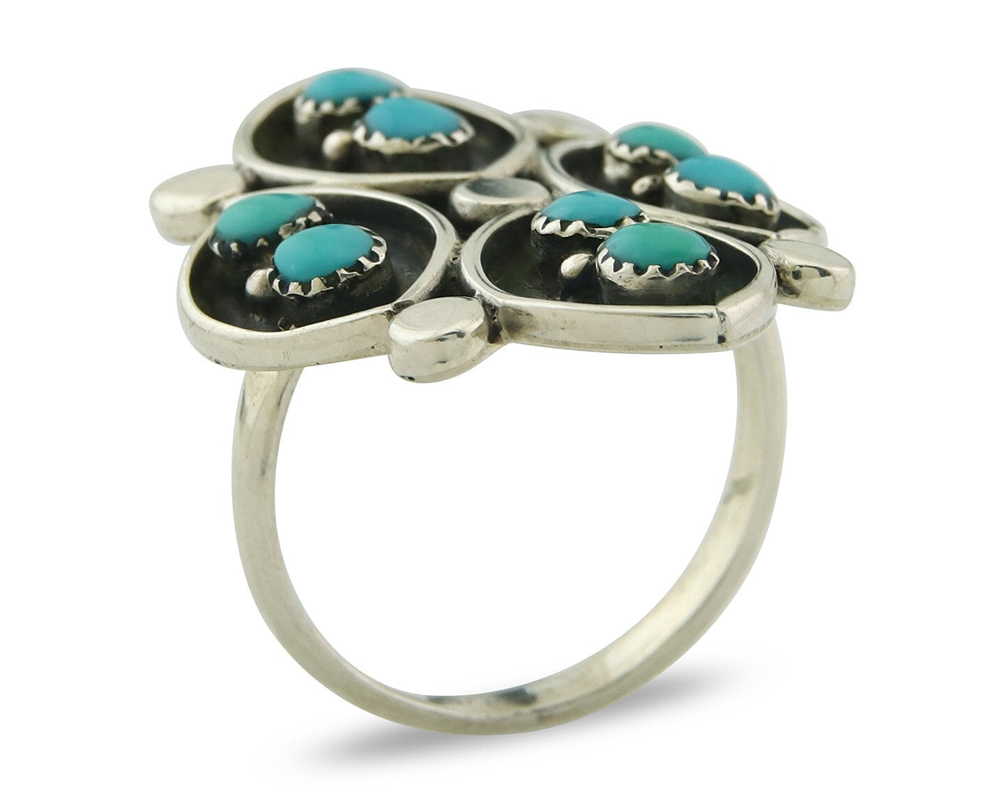 Vintage Zuni Ring 925 Sterling Authentic Natural Turquoise Native Artist Sz 8.0