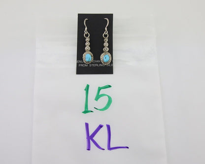 Navajo Earrings 925 Silver Blue Turquoise Artist Signed DB C.80's