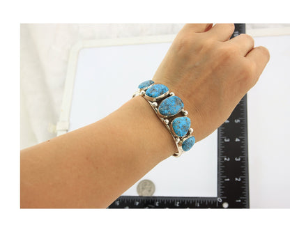 Navajo Bracelet Sterling Silver Handmade Turquoise Artist Signed TAHE