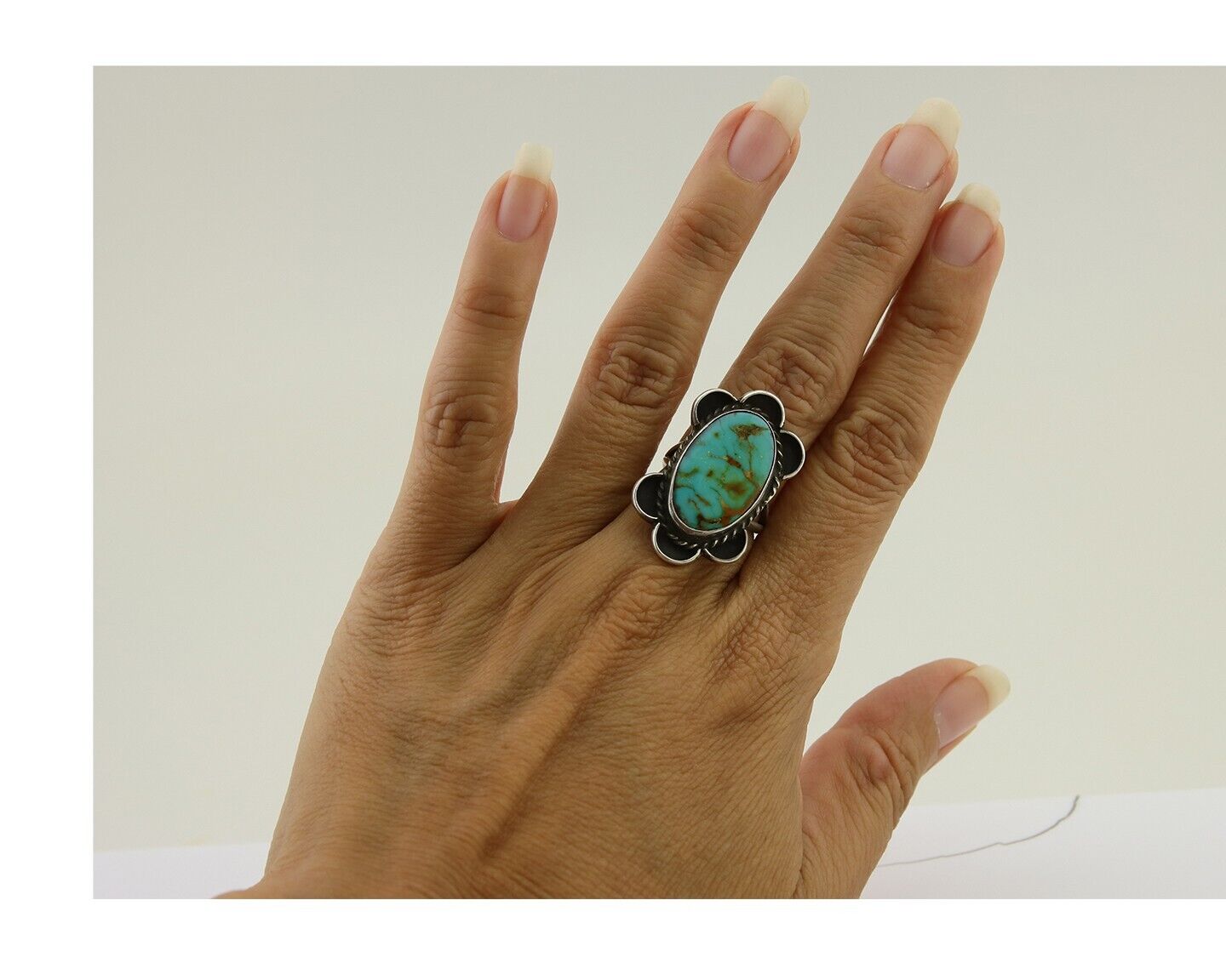 Navajo Handmade Ring 925 Silver Turquoise Native Artist C.80's