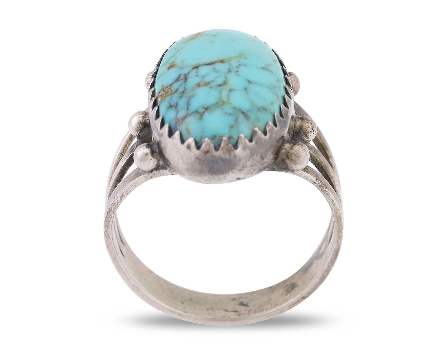 Navajo Ring 925 Silver Natural Kingman Turquoise Native American Artist C.80's