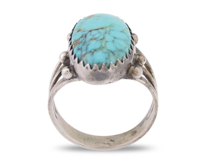 Navajo Ring 925 Silver Natural Kingman Turquoise Native American Artist C.80's