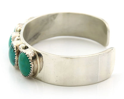 Navajo Cuff Bracelet Sterling Silver Turquoise Vintage Native Art Signed C Jones