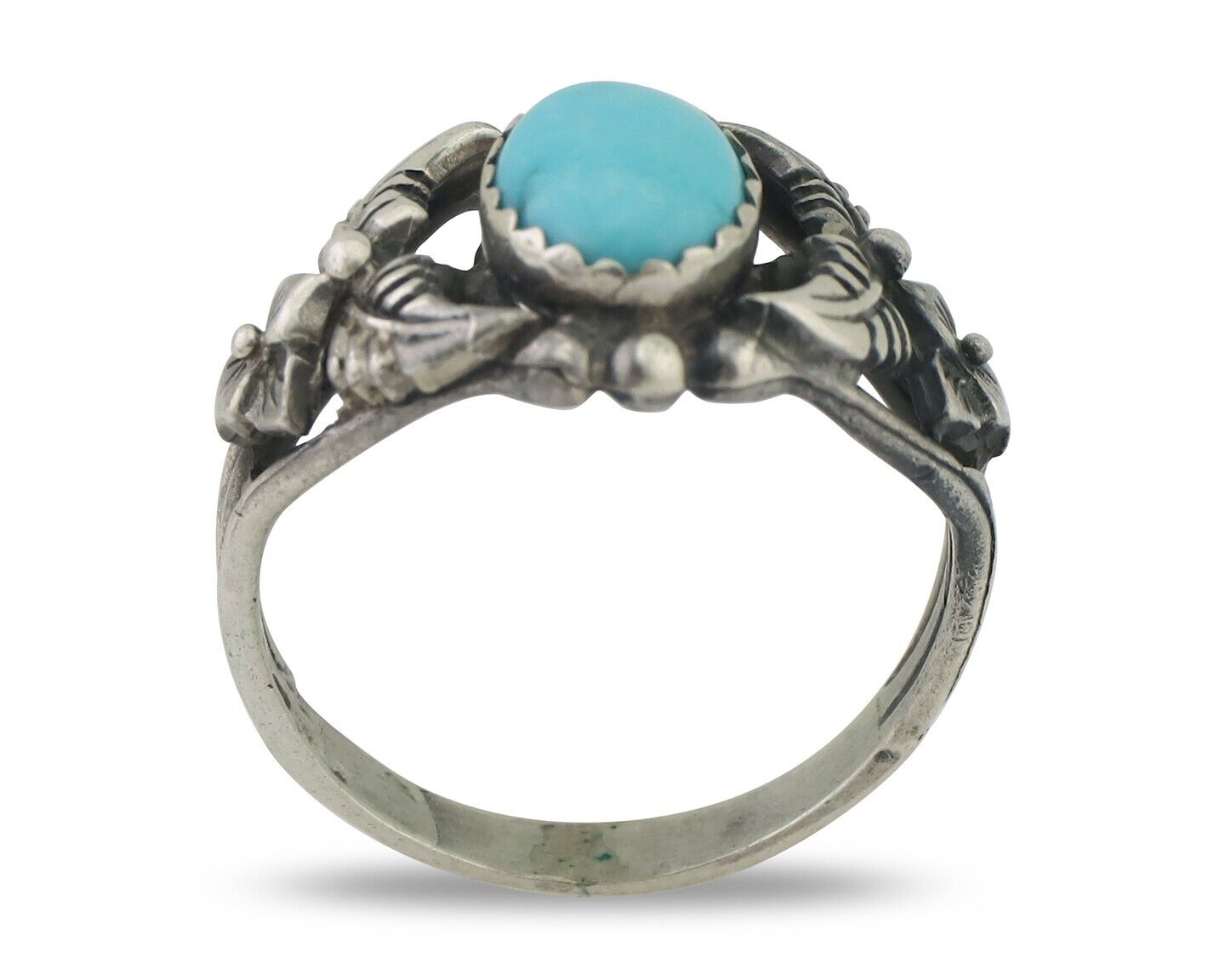 Navajo Ring 925 Silver Natural Turquoise Native American Artist C.80's