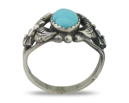 Navajo Ring 925 Silver Natural Turquoise Native American Artist C.80's