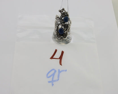 Navajo Ring 925 Silver Natural Denim Lapis Artist Signed Prairie Fire C.80's